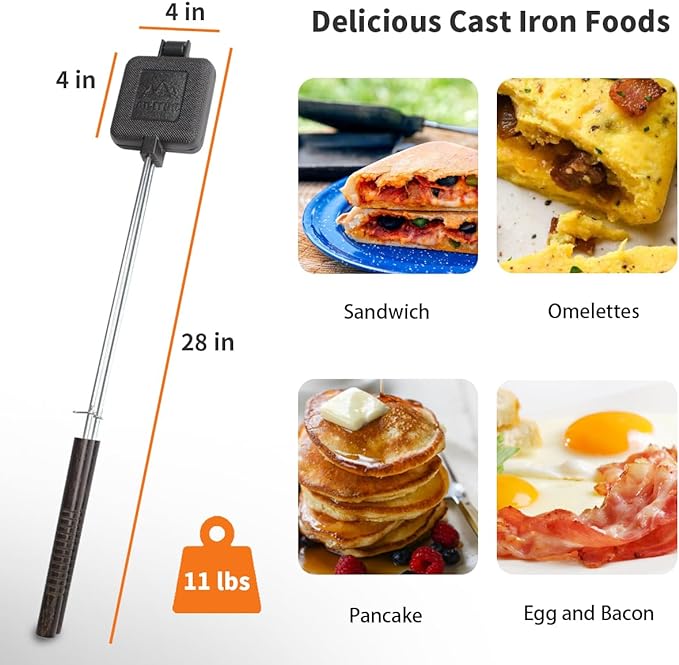 AILITOR Campfire Sandwich Maker Cast Iron Pack of 4 - Pudgy Pie Maker for Camping, Mountain Pie Cooker
