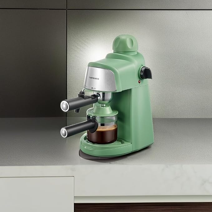 Ihomekee Espresso Machine, 3.5Bar Espresso and Cappuccino Machine with Preheating Function, 4 Cup Coffee Maker with Milk Frothing Function and Steam Wand (Green), CM6810