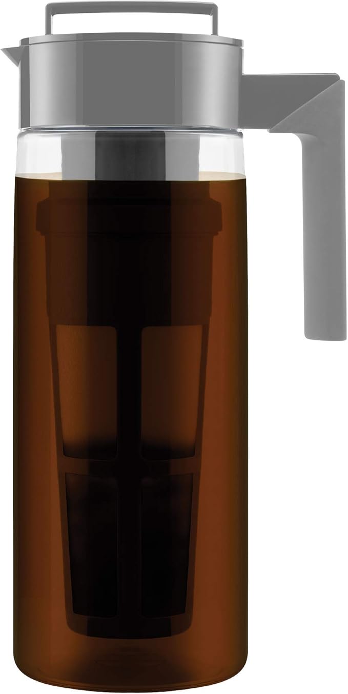 Takeya Deluxe Cold Brew Coffee Maker - BPA-Free Tritan Pitcher with Airtight Leakproof Lid, Silicone Grip Handle, Fine-Mesh Filter - Shatter-Proof, Dishwasher Safe, Made in USA - 2 Quart/Stone