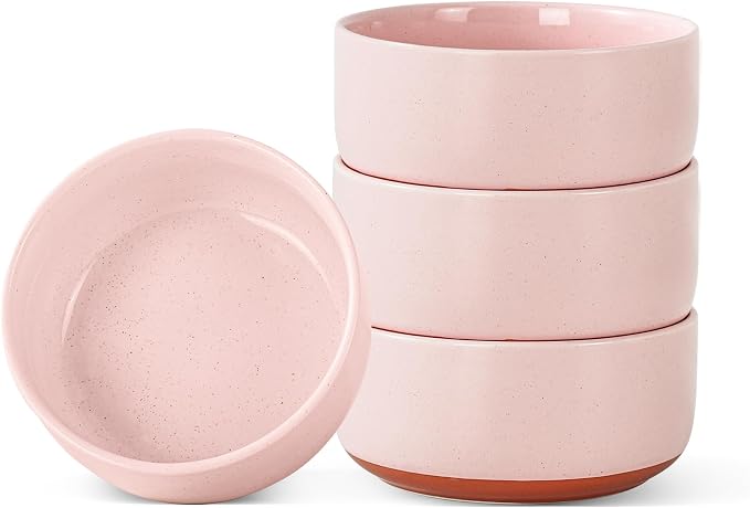 28 OZ Ceramic Cereal Bowls Set, 6 Inch, Set of 4, Elegant Pink | Handcrafted, Dishwasher & Microwave Safe, Stoneware Deep Soup Bowls for Everyday Use