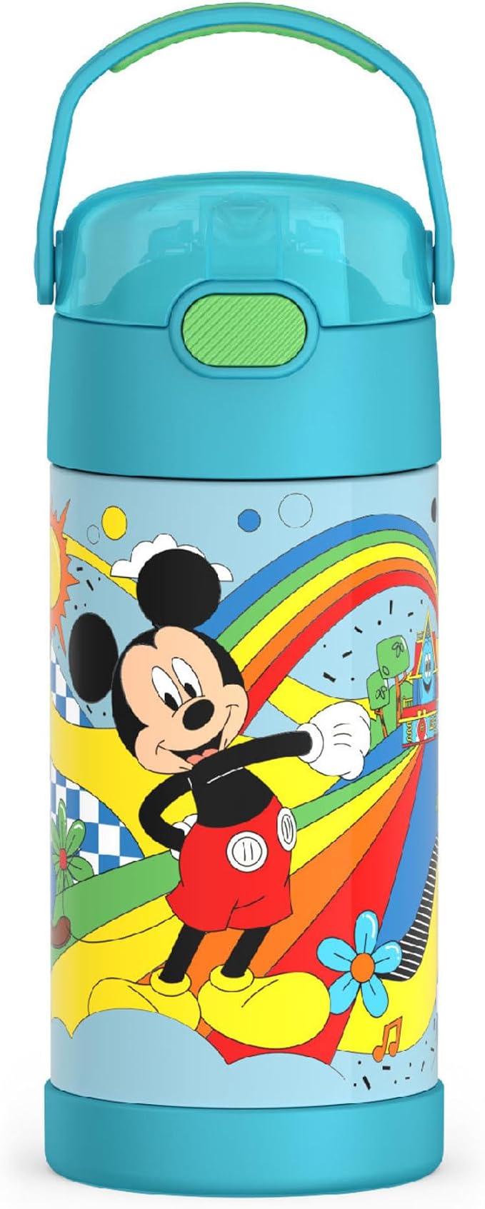 THERMOS FUNTAINER Water Bottle with Straw - 12 Ounce - Kids Stainless Steel Vacuum Insulated Water Bottle with Lid, Mickey Mouse