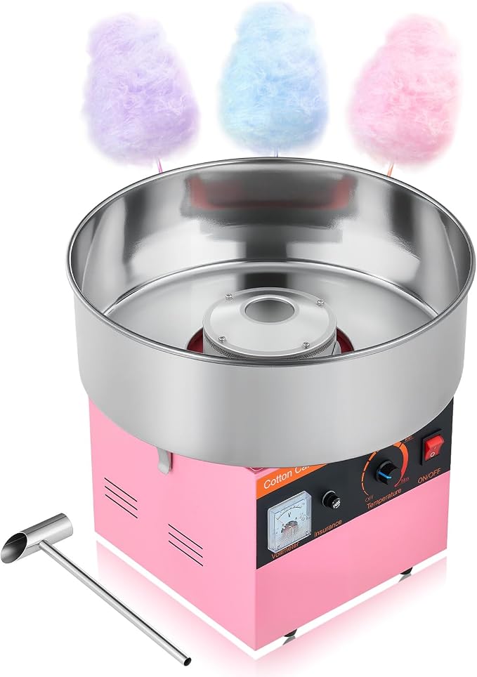 VEVOR Cotton Candy Machine Commercial, 1000W Electric Candy Floss Maker, Easy Use with 15 inch Stainless Steel Bowl and Sugar Scoop, Makes Hard Candy for Home Kids Birthday, Family Party, Pink