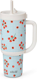 Ello Oasis 30oz Tumbler with Handle & Retracting Straw | Reusable Insulated Stainless Steel Cup 100% Leakproof | Keeps Cold for 23 Hours | Cup Holder Friendly | Picnic on the Vine