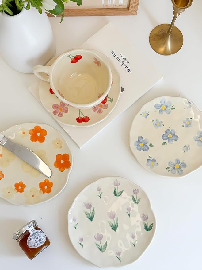 Noviko Tulip Coffee Mug Flower Tea Cups and Saucers Set for Mom 8 oz