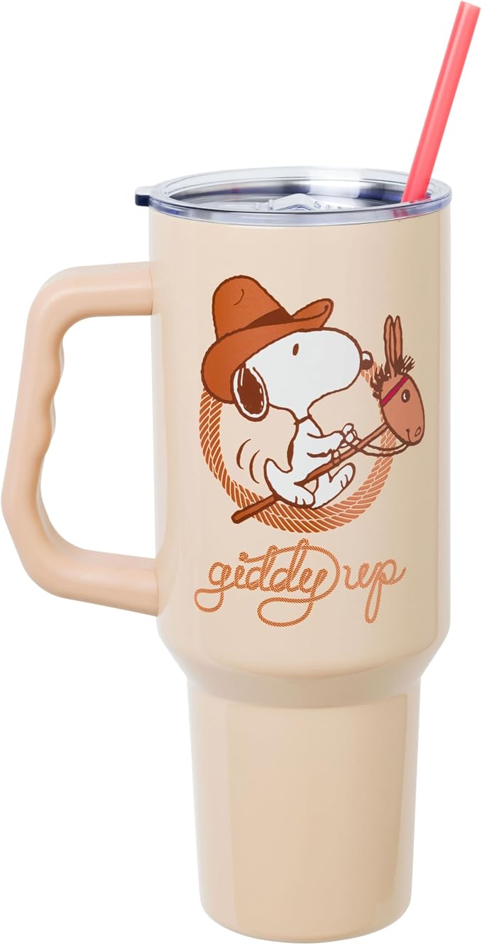 Silver Buffalo Peanuts Western Howdy Partner 40oz Stainless Steel Tumbler w Handle
