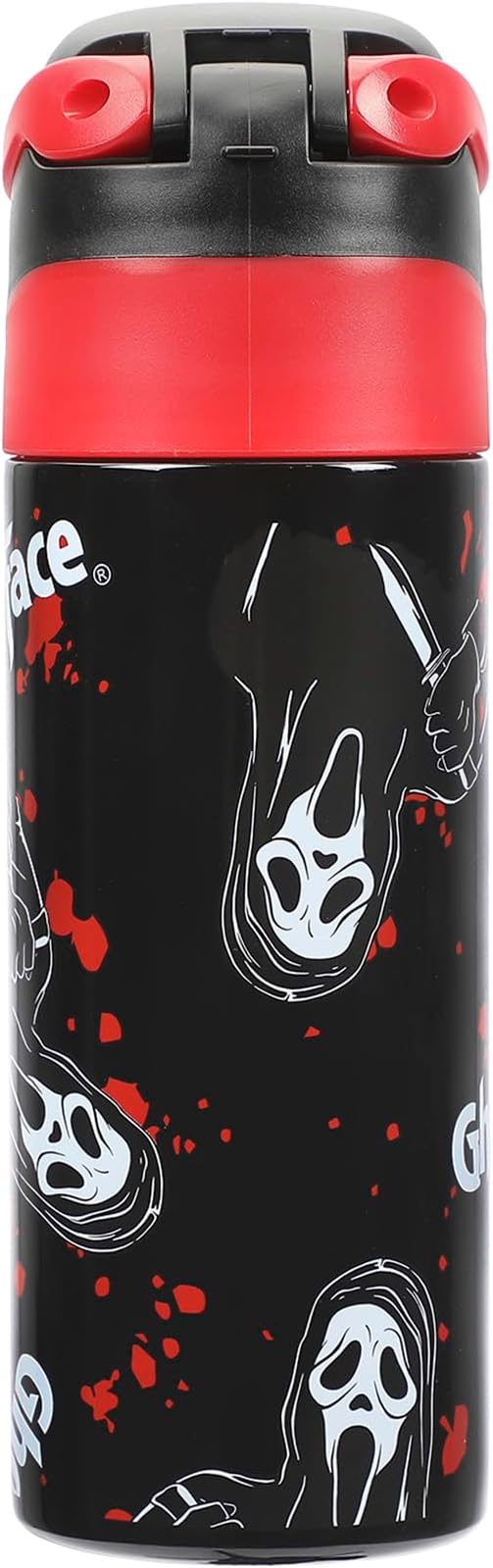 Ghostface Mask & Blood Splatter All-Over Print Black 24 Oz Stainless Steel Water Bottle