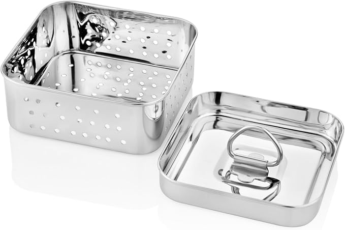 Trisara Stainless Steel Square Paneer Maker/Mould with Lid | 12.5x12.5 cm |Size 3|Curd/Cheese/Tofu Maker | Strainer for Paneer/Tofu | Homemade Paneer Press/Machine