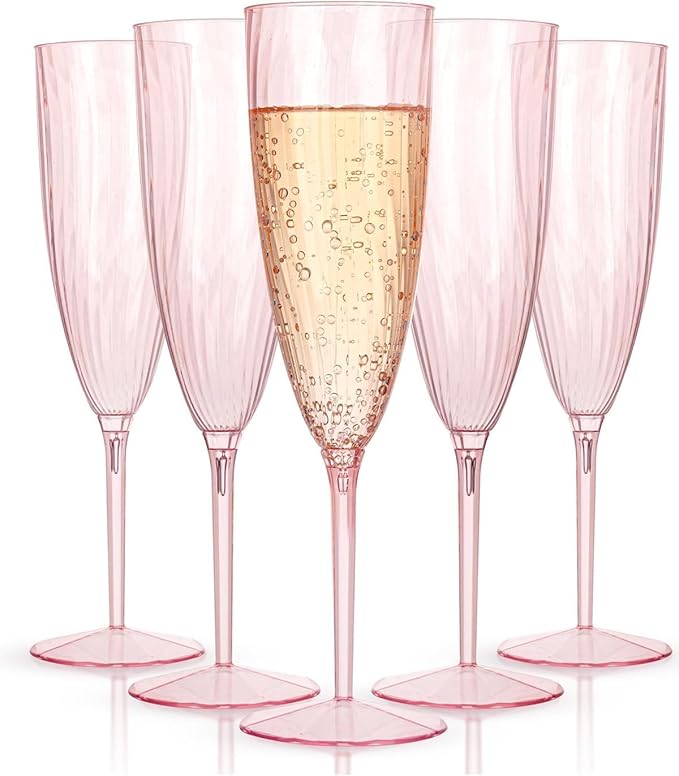 WDF 36PCS Pink Champagne Flutes Plastic - 6OZ Pink Disposable Champagne Flutes Party Supplies for Birthday Parties Baby Shower Wedding Spring