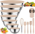 Leidawn Mixing Bowls with Lids set - 25 PCS Stainless Steel Nesting Khaki Mixing Bowls Set for Baking,Mixing,Serving & Prepping,Size 5, 3.7, 2.8, 2.3, 1.7, 1.1, 0.7QT, 11 Cooking