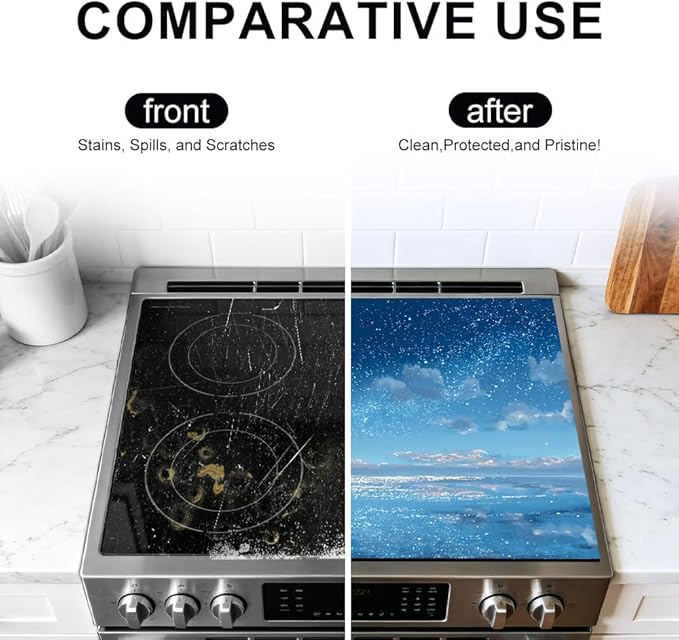 Stove Top Cover for Electric Stove 28.4 x 20.5 Inch Non Slip Stove Mat Oil Proof Blue Ocean Sky Glass Cooktop Protector Kitchen Counter Mat