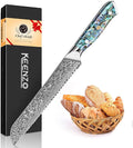 KEENZO Bread Knife,8 inch Multifunction Serrated Knife,Razor Sharp Professional Damascus Steel Cooking Slicer for Homemade Bread, Cake,Full Tang Ergonomic Abalone Shell Resin Handle,Gift Box
