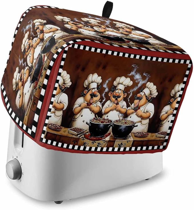 Kitchen Fat Chef Toaster Cover 2 Slice, Vintage Cook Gourmet Dustproof Bakeware Oven Protector with Top Hook, Red Black Plaid Waterproof Small Kitchen Appliance Toasters Dust Cover, 12"x7.5"x8"