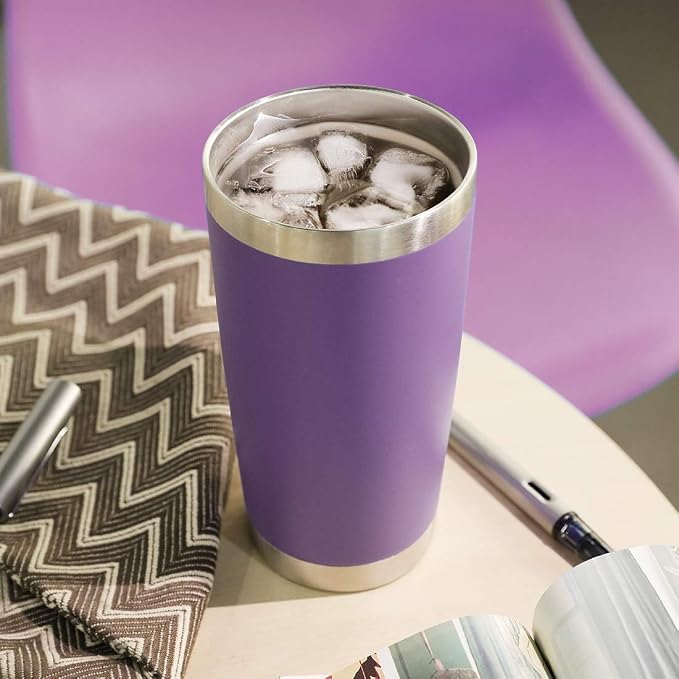 DOMICARE 20oz Stainless Steel Tumbler Bulk with Lid, Double Wall Vacuum Insulated Travel Mug, Powder Coated Coffee Cup, Powder Purple, 12 Pack