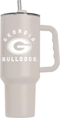 Logo Brands NCAA Georgia Bulldogs Sand 40 oz Tumbler with Handle - Stylish Everyday Use Powder Coated-Stainless Steel with Straw- Keeps Cold For Hours