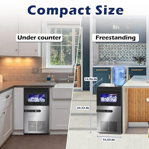 Commercial Ice Maker Machine, 120lbs/24H Stainless Steel Under Counter ice Machine with 45 Ice Cubes/Cycle, 2 Water Inlet Modes, Self Clean, 24H Timer,29LB Storage Bin for Bar, Coffee Shop, Home