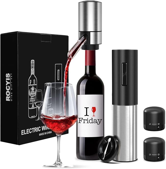 Wine Gifts-Electric Wine Opener and Aerator Set-Wine Dispenser Battery Operated, Rechargeable Wine Bottle Opener & Pourer with Foil Cutter, Vacuum Stoppers