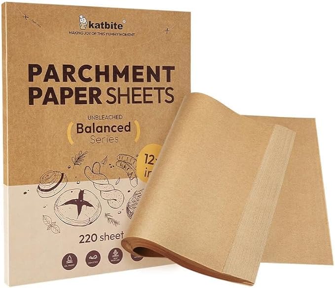 Katbite Air Fryer Parchment Paper Liners 180cs Airfryer Liners Disposable 9x11 & Katbite 220 Pcs Parchment Paper Sheets Balanced Series12x16 Inches