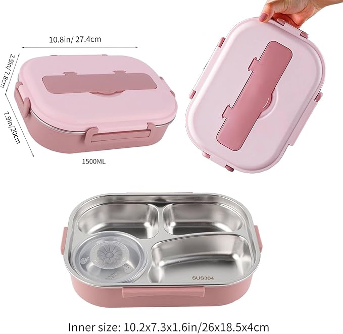 1200ml & 1500ml Lunch Box Food Lunch Containers with Spoon Chopsticks & Soup Bowl Adult Kids Bento Lunch Box with Tableware Removable Liner, for School Office Picnic