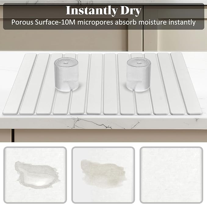 Extra Large Stone Dish Drying Mat for Kitchen Counter, 28"(L)×16"(W) Eco-Friendly Diatomaceous Earth Dish Mats, Fast Dry Absorbent Collapsible Mats for Bottles,Dishes, Match Any Countertop