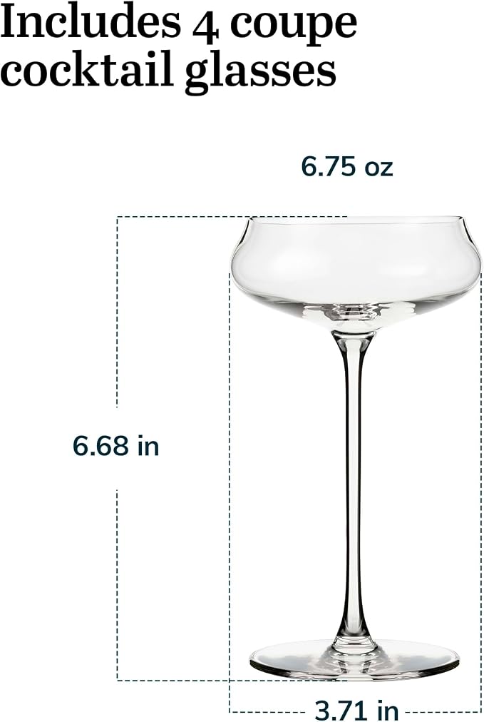 Libbey Signature Stratford Coupe Cocktail Glasses Set of 4, Artful, Lavish Coupe Martini Glasses, Stemmed Cocktail Glasses for Weddings, Birthdays