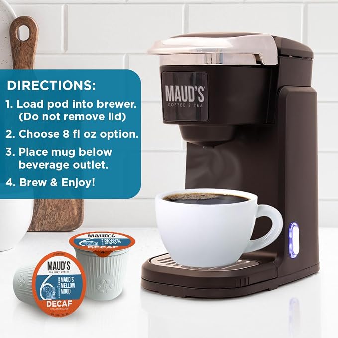 Maud's Decaf Medium Roast Coffee Pods, 100 ct, Decaffeinated Single Serve Pods – 100% Arabica Coffee, Compatible with Keurig K Cups Maker