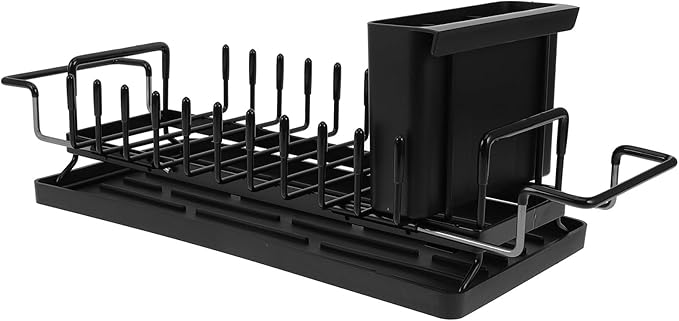 ibasenice Expandable Over-Sink Dish Drying Rack with Drainboard Stainless Steel Kitchen Sink Organizer for Countertop, Large Capacity Cutlery and Bowl Holder, Multipurpose Dish Drainer