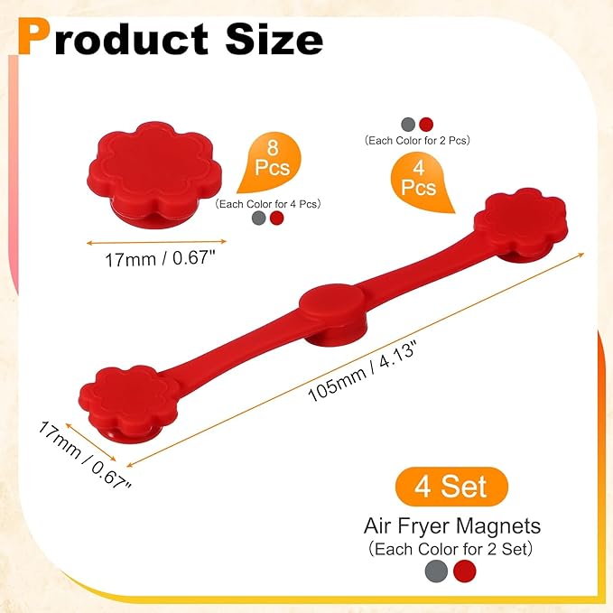 uxcell 4 Set Air Fryer Magnets, Silicone Buckle for Parchment Paper Liners Flower Shape Magnetic Buckle for Lock Paper Prevent Paper Burning, Red/Gray