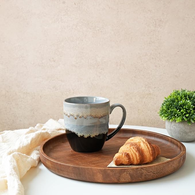 Bosmarlin Ceramic Coffee Mug Set of 4, 17 Oz, Coffee Cups with Big Handle, Microwave Safe, Unique Reactive Glaze (17 Oz, Grey)