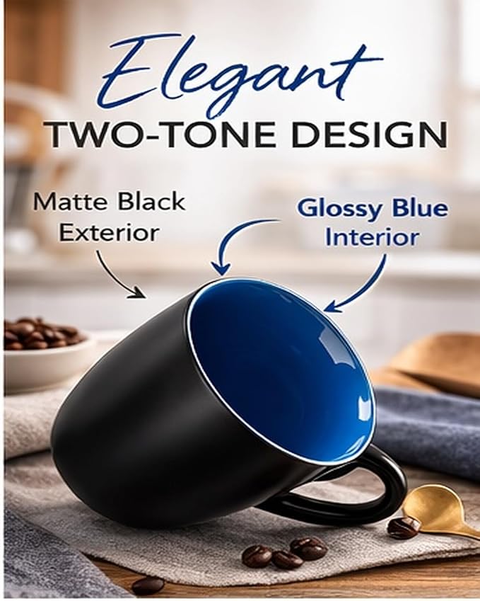 GBhome 16oz Coffee Mugs Set of 6, Large Ceramic Coffee Mugs for Man, Woman, Dad, Mom, Modern Coffee Mugs Set with handle for Tea/Latte/Cappuccino/Milk/Cocoa. Dishwasher&Microwave Safe,Blue