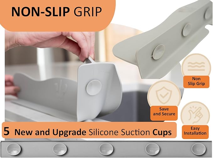Silicone Sink Splash Guard with Sponge Holder -19.5" x 4.5" x 2.5",- Strong Suction - Sink Edge Protectors for Kitchen Sink - Kitchen Sink Splash Guard - Gray