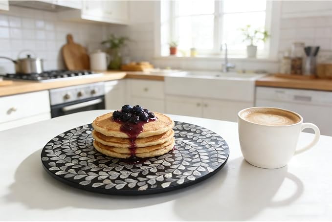 13.4" Mother of Pearl Lazy Susan, 360 Degrees Rotating Table Turntable Organizer Round Wood Spinning Tray for Countertop Table Cabinet Living Room Kitchen Office Home Decor (Black Willow)