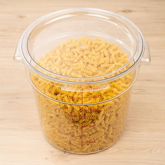 Restaurantware Met Lux 18 Quart Food Storage Container, 1 Round Commercial Storage Container - Lid Sold Separately, With Volume Markers, Clear Plastic Food Prep Bucket, Space-Saving Storage