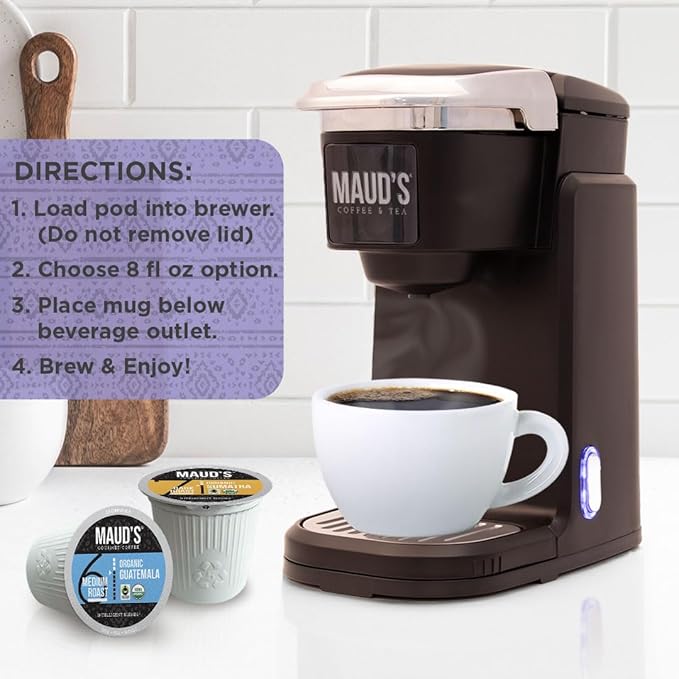 Maud's Organic Coffee Pods Variety Pack, 56 ct, 8 Assorted Flavors, Single Serve Pods – 100% Arabica Coffee, Compatible with Keurig K Cups Maker