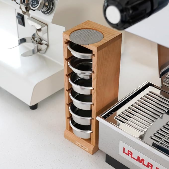 watchget Espresso Filter Basket Stand Portafilter Filter Basket Holder Rack Wooden Espresso Portafilter Precision Basket Storage Stand for 58mm Espresso Machines and Coffee Puck Screen (Cherry Wood)