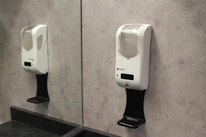 San Jamar Hybrid Soap Dispenser – 875ml Dual Manual Touchless Mode Liquid Dispenser, Adjustable Portioning, Multi-Surface Install for Bathroom or Commercial Use, White/Clear