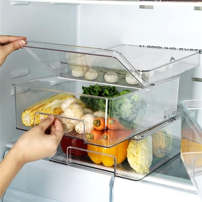 SANNO Freezer Containers Food Storage Containers Fridge Containers Plastic Organization Storage Bin for Fridge, Freezer, Pantry, Kitchen- Organizer for Fruit, Yogurt, Snacks, Pasta, set of 2