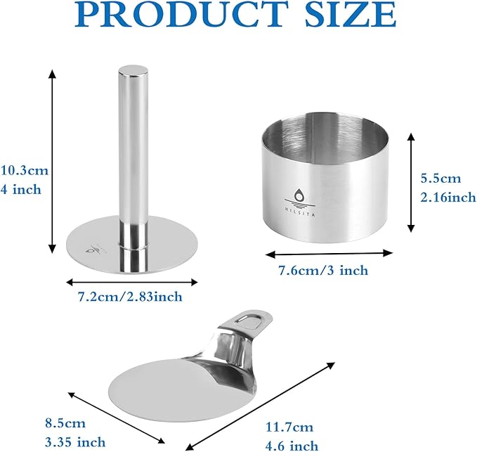 8 Pcs Cake Ring Molds, Seamless Stainless Steel Cake Cutter For Baking, 3 inch Cooking Rings with Pusher & Lifter, Dessert Mousse Molds Baking Tools, Includes 1 Pusher, 1 Lifter and 6 Rings