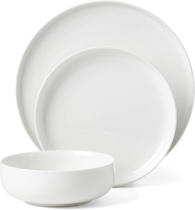 Oneida Dinnerware Set, 24 Seven White 24-Piece Dinnerware Set, Service For 8, Porcelain Material, Dishwasher And Microwave Safe, Bowls, Plates And Bowls, Dinner Dishes, Plates, Home (White, 24 Piece)