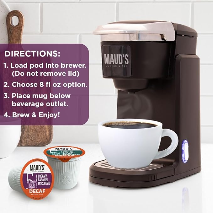Maud's Flavored Decaf Coffee Pods Variety Pack, 24 ct, 6 Assorted Roasts & Flavors, Decaf Medium Roast Coffee in Single Serve Pods - 100% Arabica Coffee, Compatible with Keurig K Cups Maker