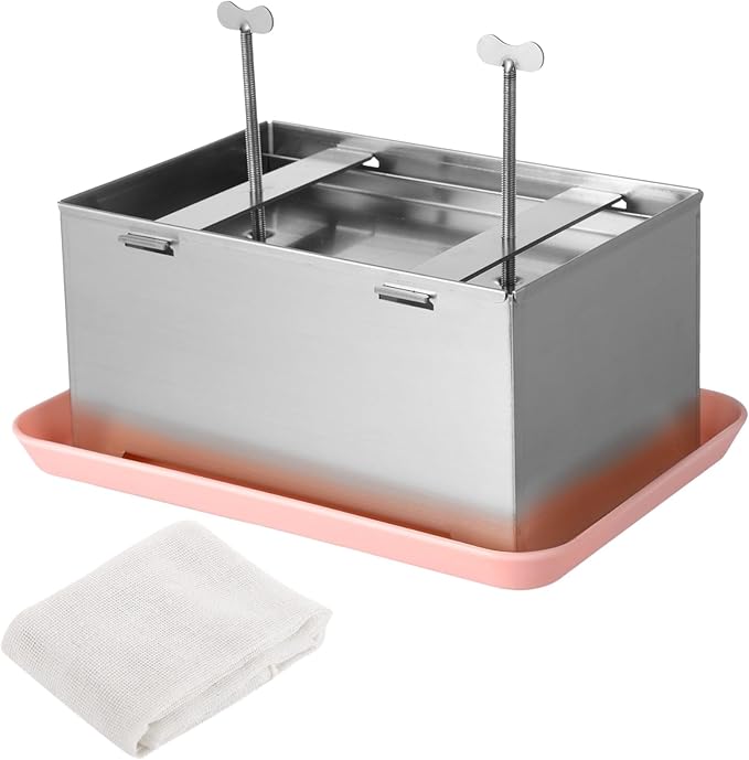Large Tofu Press, 304 Stainless Steel Tofu Presser, Tofu Maker with Gauze & Drip Tray, Vegan Tofu Presser for Firm or Extra Firm Tofu, Tofu Making Tool Kit, 8.7×5.6×4.4"