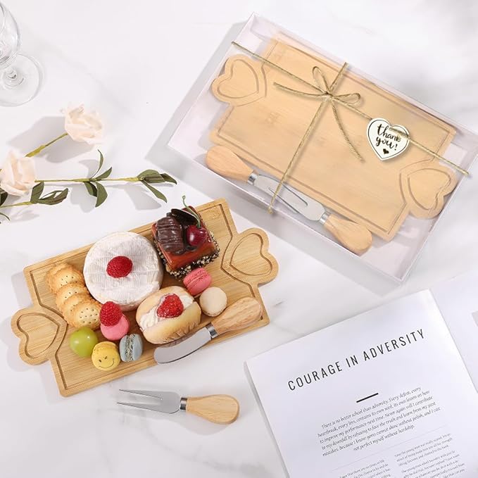 12 Set Bridal Shower Favors,Small Bamboo Charcuterie Boards Party Gifts for Guest,Baby Shower Thank you Gifts Bulk,Mini Cheese Boards with Knives and Forks for Wedding Birthday Return Gifts