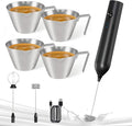 YARRAMATE Milk Frother Wand Handheld & 4 Pcs Stainless Steel Espresso Cups