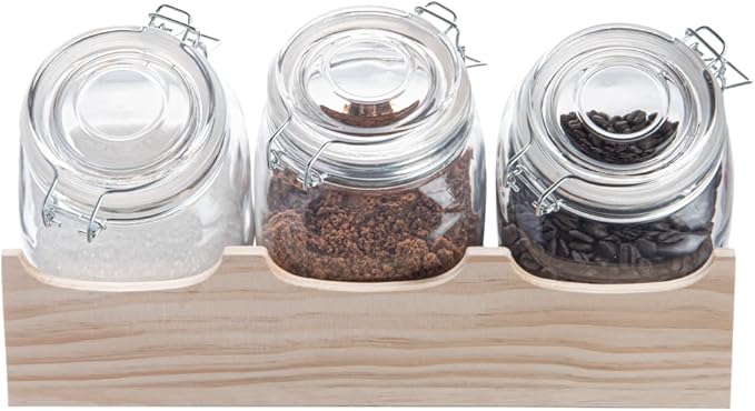 Restaurantware-Vetri 30.4 Ounces Glass Storage Jars, 3-Piece Dishwashable Glass Cookie Jars - Airtight Seal, Hot & Cold Friendly, Clear Candy Container, For Kitchen, Laundry, Or Storage