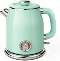 Mecity Retro Electric Kettle 1.7L, Stainless Steel Interior (No Plastic Contact), Double Wall Cool Touch, Fast Boil 1500W, Thermometer (°F/°C), Removable Lid, Wide Opening Easy Cleaning, 120V, Green