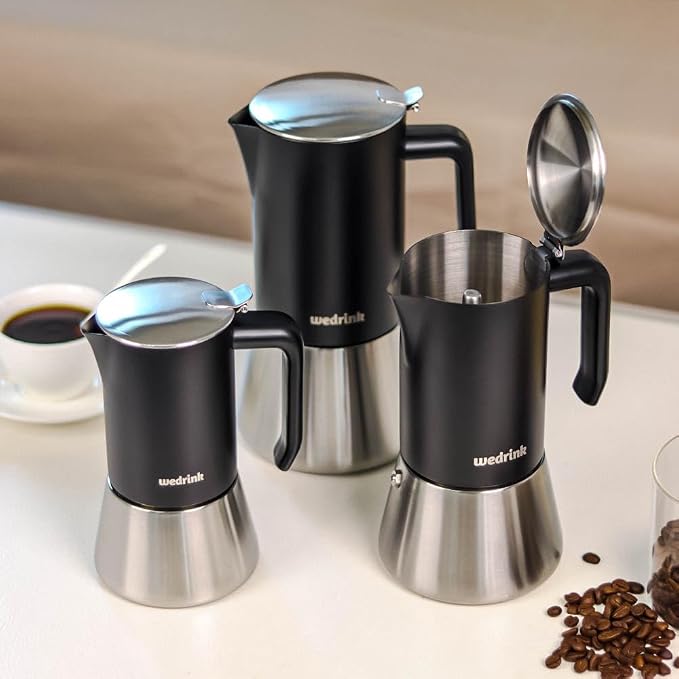 wedrink Premium 304 Stainless Steel Moka Pot, 4 Cup Stovetop Espresso Maker, Induction & All Stovetops Compatible