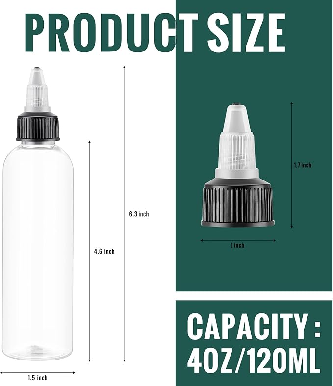 Irenare 30 Pcs 4 oz Plastic Squeeze Bottles Bulk Hair Oil Applicator Bottles Boston Empty Squeeze Condiment Bottle with Twist Top Cap Leak Proof for Liquids Oils Art Crafts Household Kitchen (Clear)