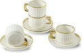 LETAOTAO Espresso Cups Set of 4, 3oz Espresso Cups and Saucers, Ceramic Coffee Cups with Gold Trim, Stackable Mini Demitasse Mugs for Espresso, Cappuccino,Latte, Americano and Tea