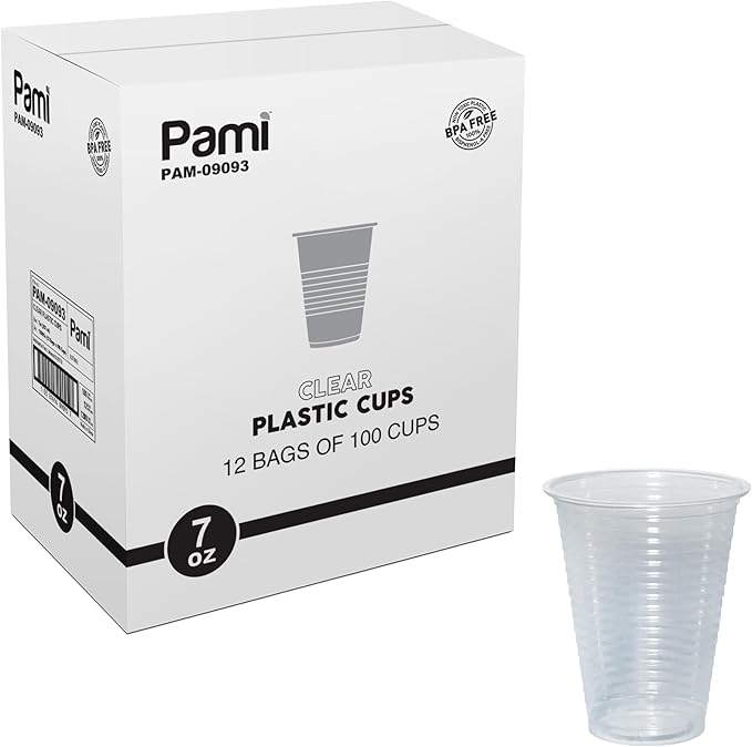 PAMI Disposable Plastic Cups, Bpa- Drinking Glasses for Parties, Cold Drinks, Smoothies, Jello, Cocktails (7 Oz - Case of 1200)