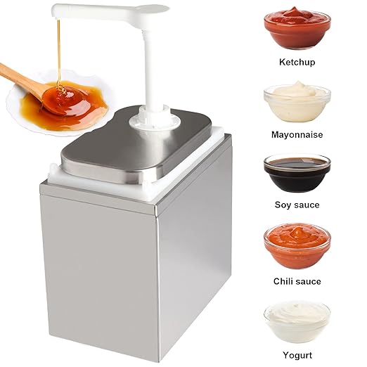 2.1QT Sauce Dispenser with Pump,Commercial Pump Station Stainless Steel Dispenser for Hot Chocolate, Hot Fudge, Ketchup, Condiment,Caramel, Condiment, Mustard, Mayonnaise