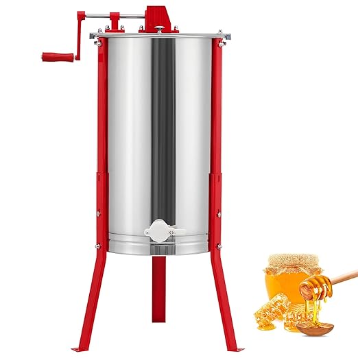 3 Frame Honey Extractor, Manual Stainless Steel Beekeeping Equipment, Honeycomb Drum Spinner with Transparent Lid & Adjustable Stand for Apiary Home Kitchen